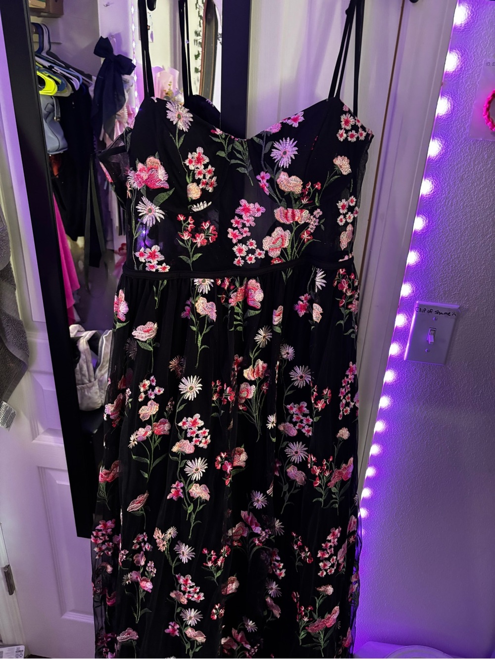 Black Floral Embroidered Prom Dress